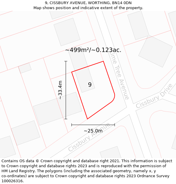 9, CISSBURY AVENUE, WORTHING, BN14 0DN: Plot and title map
