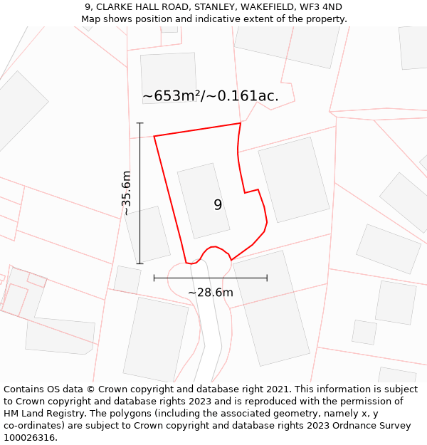 9, CLARKE HALL ROAD, STANLEY, WAKEFIELD, WF3 4ND: Plot and title map