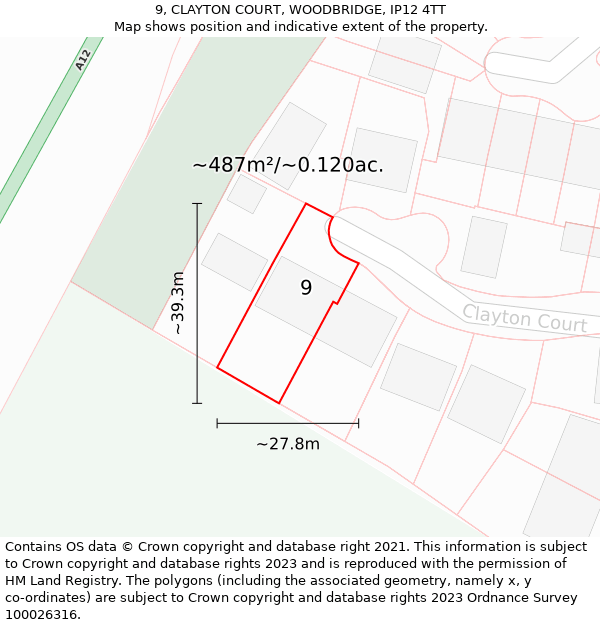 9, CLAYTON COURT, WOODBRIDGE, IP12 4TT: Plot and title map