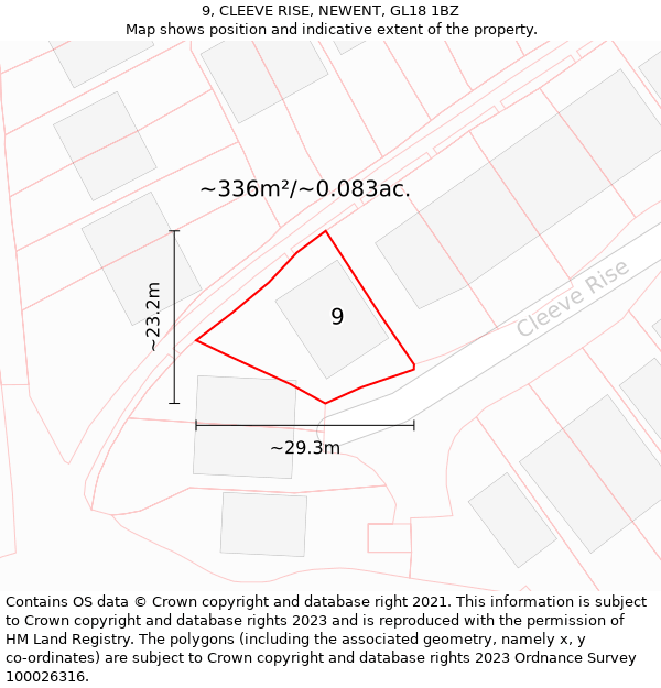 9, CLEEVE RISE, NEWENT, GL18 1BZ: Plot and title map