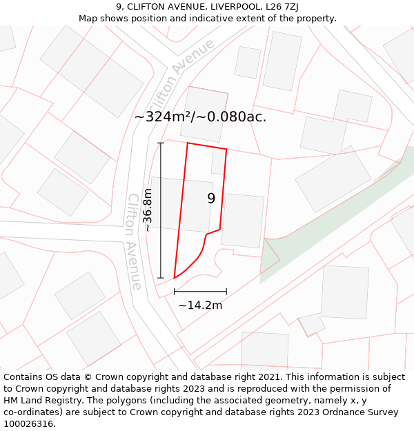 9, CLIFTON AVENUE, LIVERPOOL, L26 7ZJ: Plot and title map