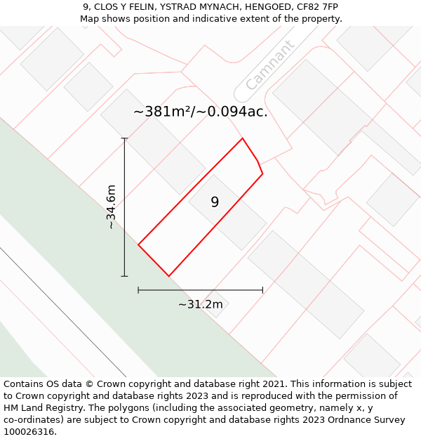 9, CLOS Y FELIN, YSTRAD MYNACH, HENGOED, CF82 7FP: Plot and title map