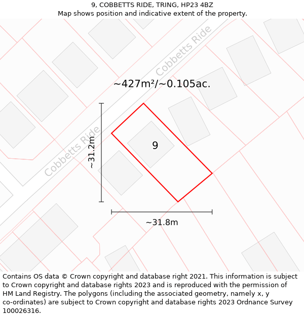 9, COBBETTS RIDE, TRING, HP23 4BZ: Plot and title map