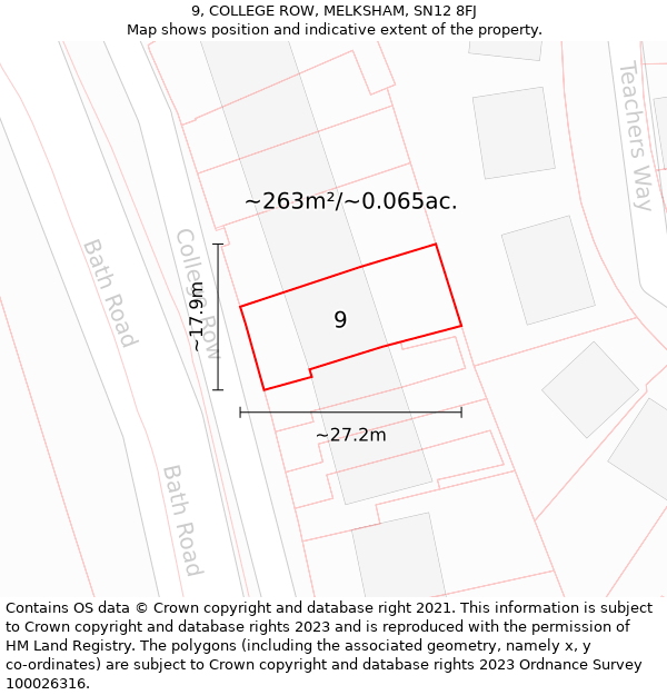 9, COLLEGE ROW, MELKSHAM, SN12 8FJ: Plot and title map