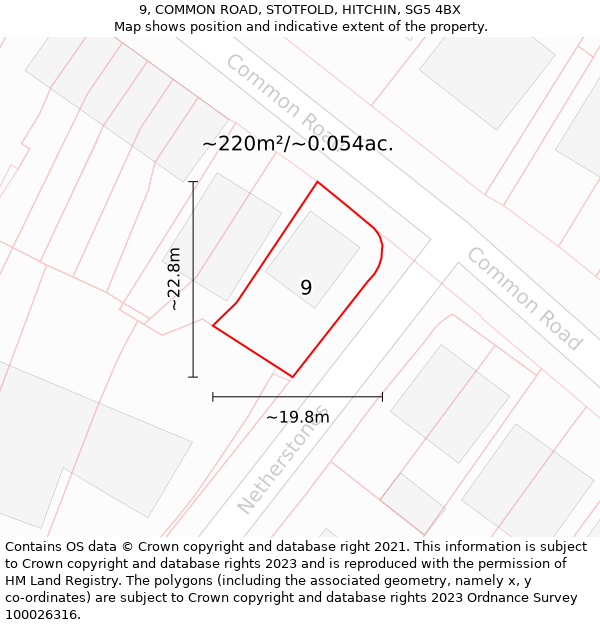 9, COMMON ROAD, STOTFOLD, HITCHIN, SG5 4BX: Plot and title map