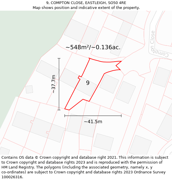 9, COMPTON CLOSE, EASTLEIGH, SO50 4RE: Plot and title map