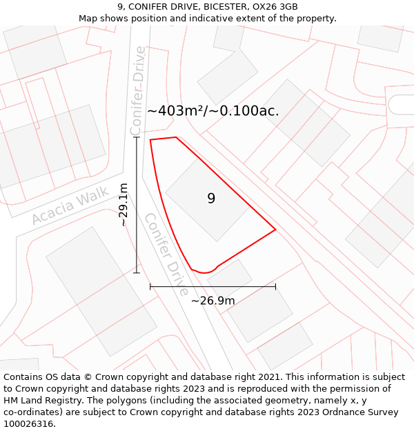 9, CONIFER DRIVE, BICESTER, OX26 3GB: Plot and title map