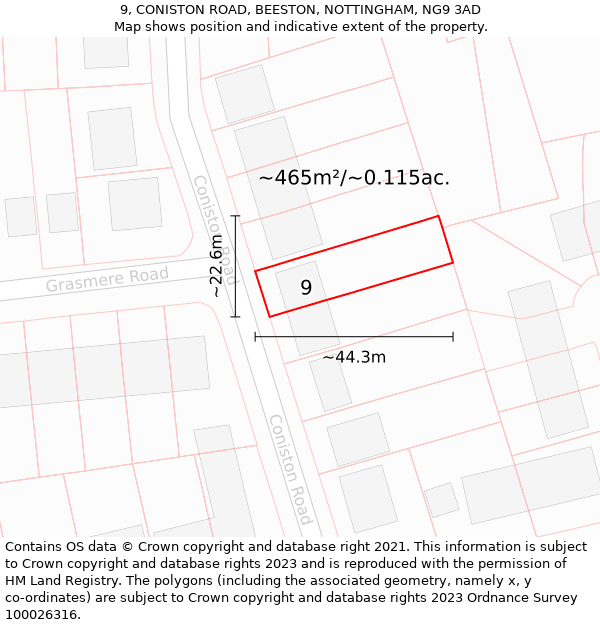 9, CONISTON ROAD, BEESTON, NOTTINGHAM, NG9 3AD: Plot and title map