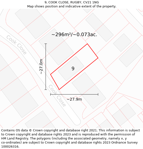 9, COOK CLOSE, RUGBY, CV21 1NG: Plot and title map