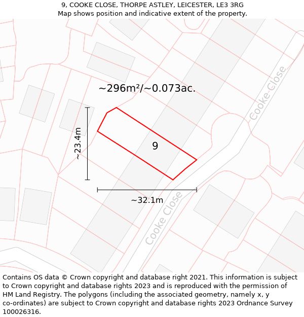 9, COOKE CLOSE, THORPE ASTLEY, LEICESTER, LE3 3RG: Plot and title map