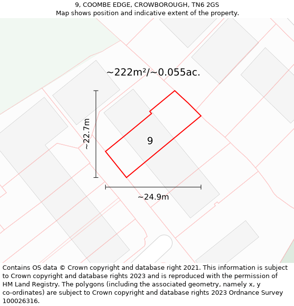 9, COOMBE EDGE, CROWBOROUGH, TN6 2GS: Plot and title map