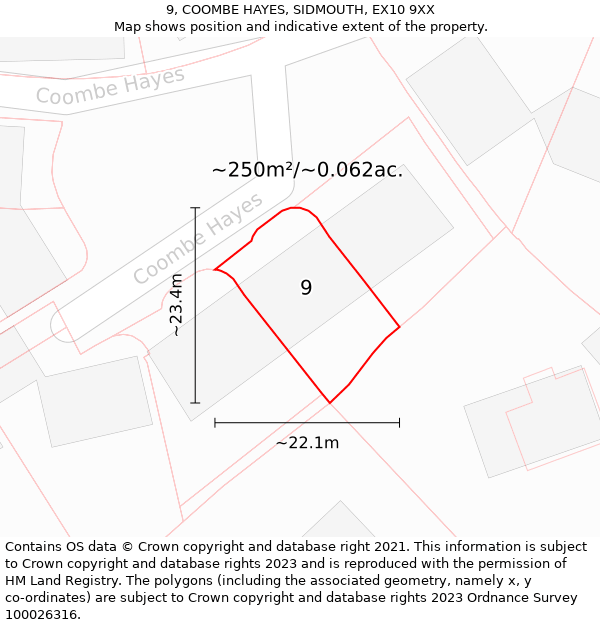 9, COOMBE HAYES, SIDMOUTH, EX10 9XX: Plot and title map