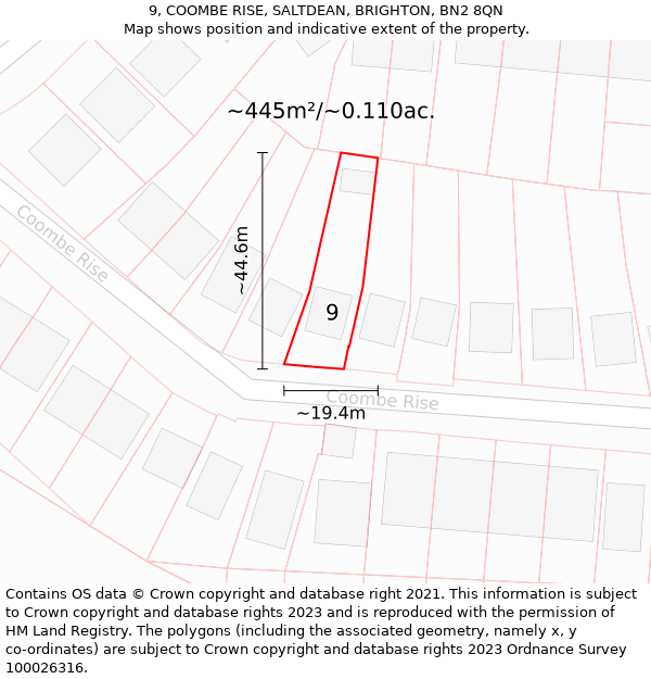 9, COOMBE RISE, SALTDEAN, BRIGHTON, BN2 8QN: Plot and title map