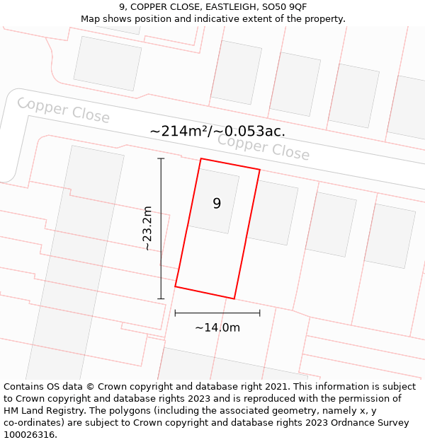 9, COPPER CLOSE, EASTLEIGH, SO50 9QF: Plot and title map