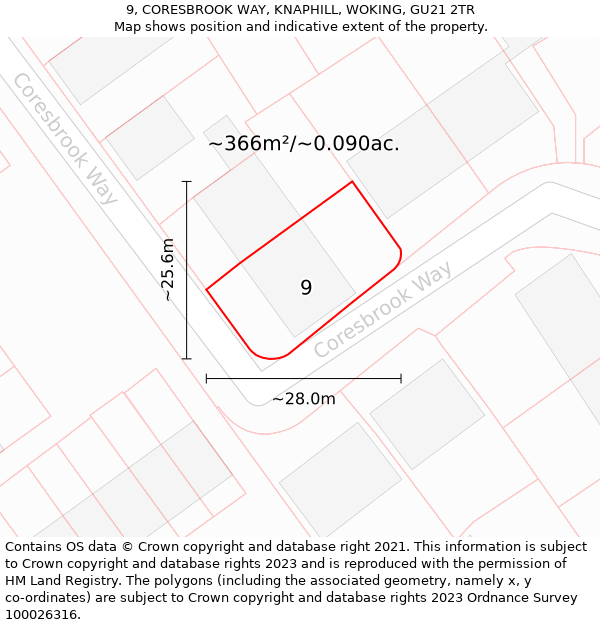 9, CORESBROOK WAY, KNAPHILL, WOKING, GU21 2TR: Plot and title map