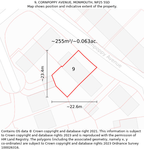 9, CORNPOPPY AVENUE, MONMOUTH, NP25 5SD: Plot and title map