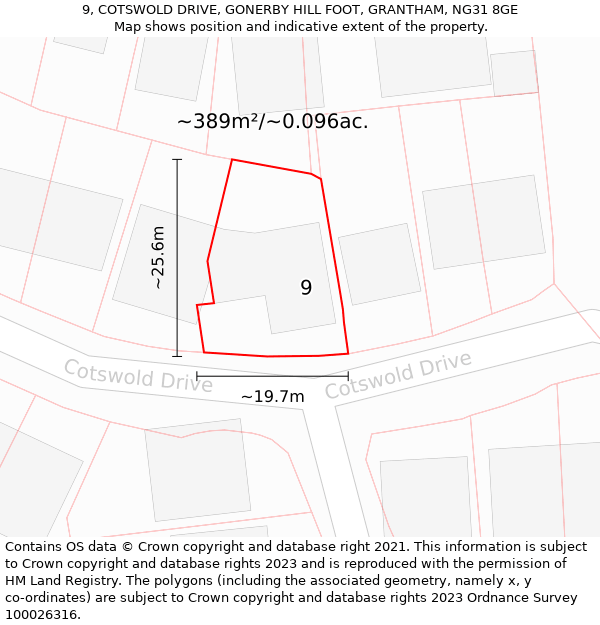 9, COTSWOLD DRIVE, GONERBY HILL FOOT, GRANTHAM, NG31 8GE: Plot and title map