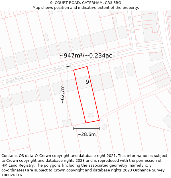 9, COURT ROAD, CATERHAM, CR3 5RG: Plot and title map