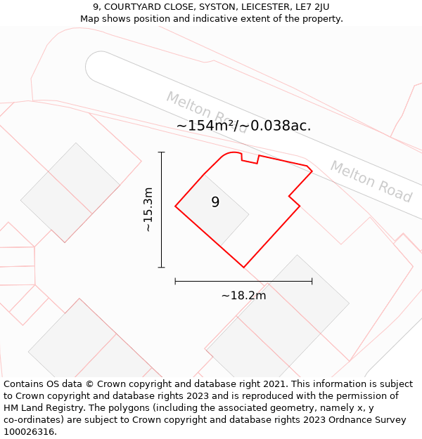 9, COURTYARD CLOSE, SYSTON, LEICESTER, LE7 2JU: Plot and title map