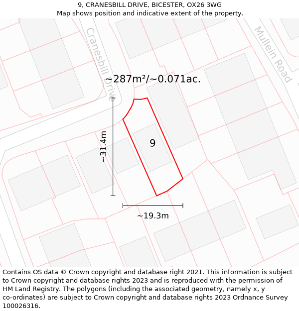 9, CRANESBILL DRIVE, BICESTER, OX26 3WG: Plot and title map