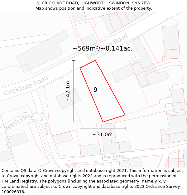 9, CRICKLADE ROAD, HIGHWORTH, SWINDON, SN6 7BW: Plot and title map