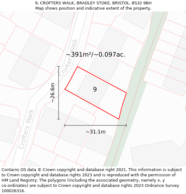 9, CROFTERS WALK, BRADLEY STOKE, BRISTOL, BS32 9BH: Plot and title map