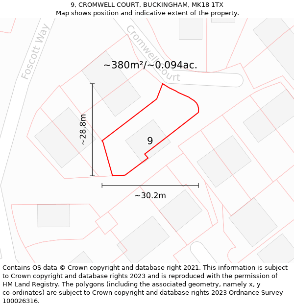 9, CROMWELL COURT, BUCKINGHAM, MK18 1TX: Plot and title map