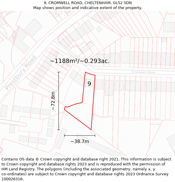 9, CROMWELL ROAD, CHELTENHAM, GL52 5DN: Plot and title map