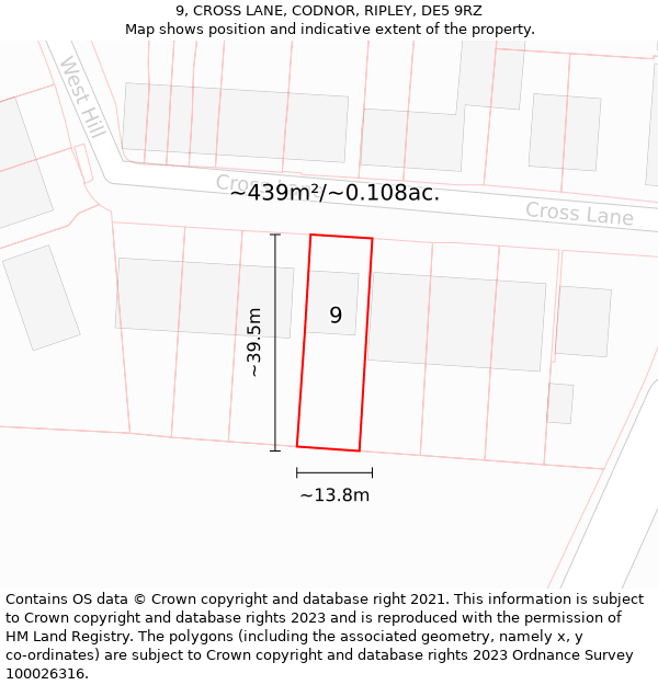 9, CROSS LANE, CODNOR, RIPLEY, DE5 9RZ: Plot and title map