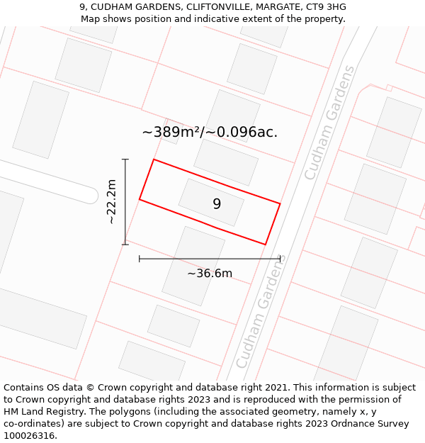 9, CUDHAM GARDENS, CLIFTONVILLE, MARGATE, CT9 3HG: Plot and title map