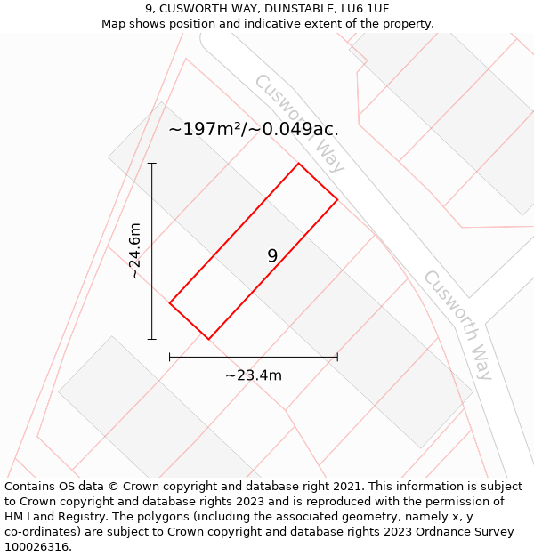 9, CUSWORTH WAY, DUNSTABLE, LU6 1UF: Plot and title map