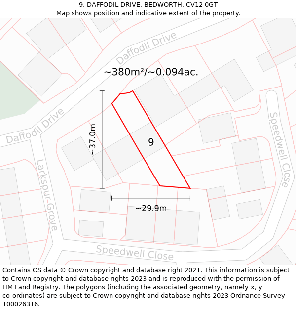 9, DAFFODIL DRIVE, BEDWORTH, CV12 0GT: Plot and title map