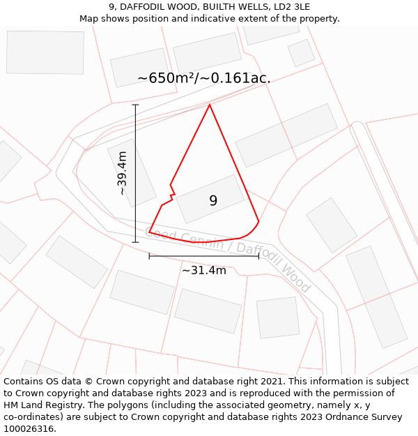 9, DAFFODIL WOOD, BUILTH WELLS, LD2 3LE: Plot and title map