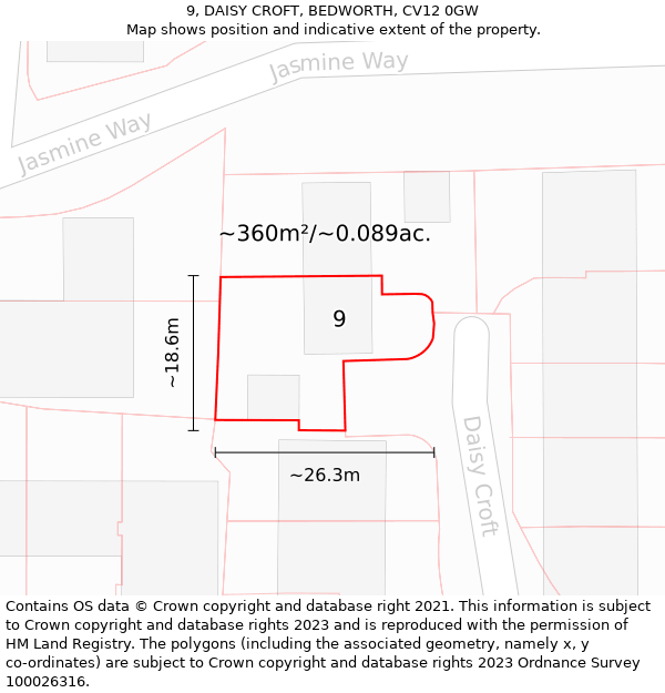 9, DAISY CROFT, BEDWORTH, CV12 0GW: Plot and title map