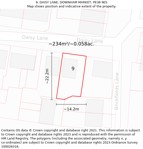 9, DAISY LANE, DOWNHAM MARKET, PE38 9ES: Plot and title map