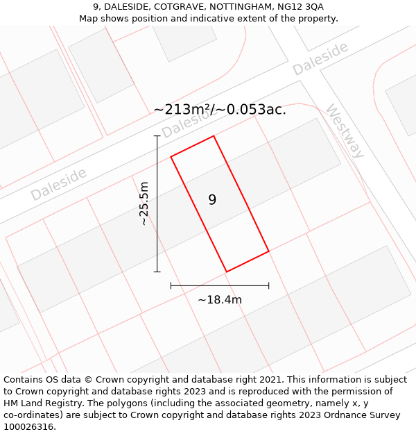 9, DALESIDE, COTGRAVE, NOTTINGHAM, NG12 3QA: Plot and title map