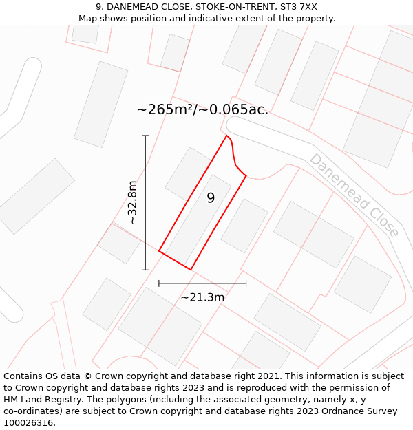 9, DANEMEAD CLOSE, STOKE-ON-TRENT, ST3 7XX: Plot and title map