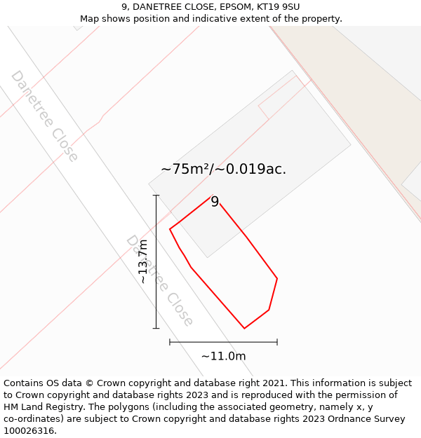 9, DANETREE CLOSE, EPSOM, KT19 9SU: Plot and title map