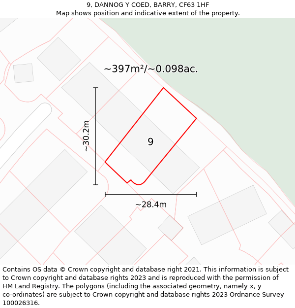 9, DANNOG Y COED, BARRY, CF63 1HF: Plot and title map