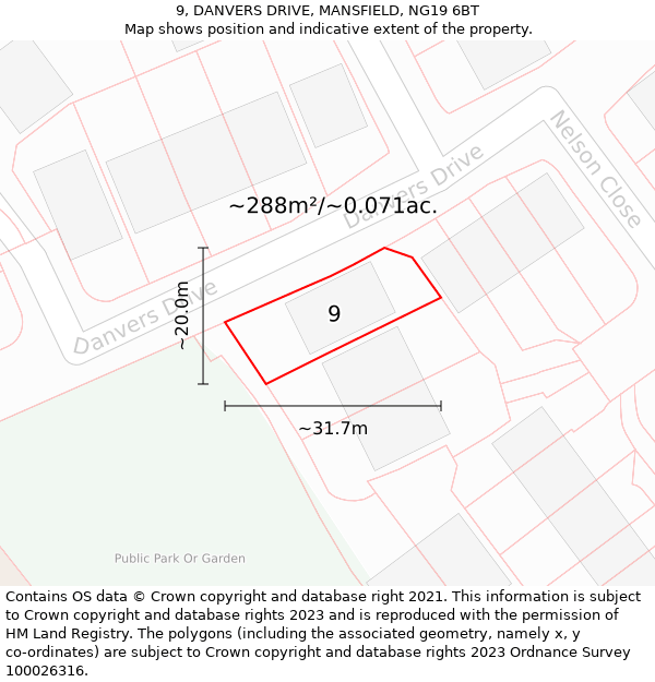 9, DANVERS DRIVE, MANSFIELD, NG19 6BT: Plot and title map