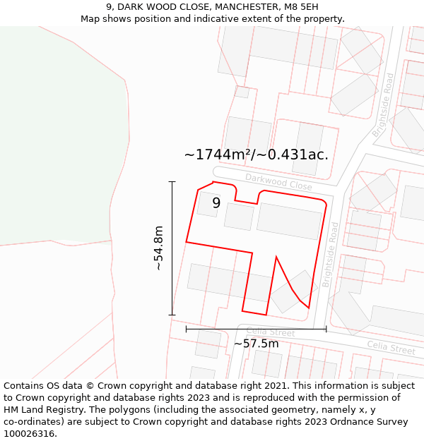 9, DARK WOOD CLOSE, MANCHESTER, M8 5EH: Plot and title map