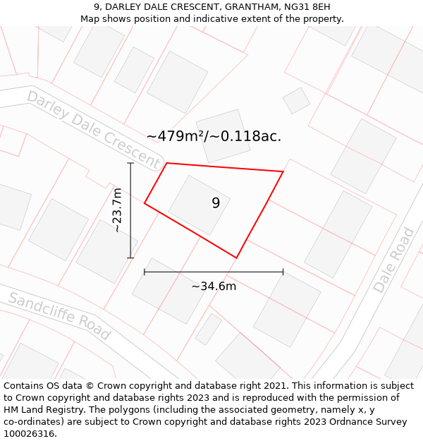 9, DARLEY DALE CRESCENT, GRANTHAM, NG31 8EH: Plot and title map