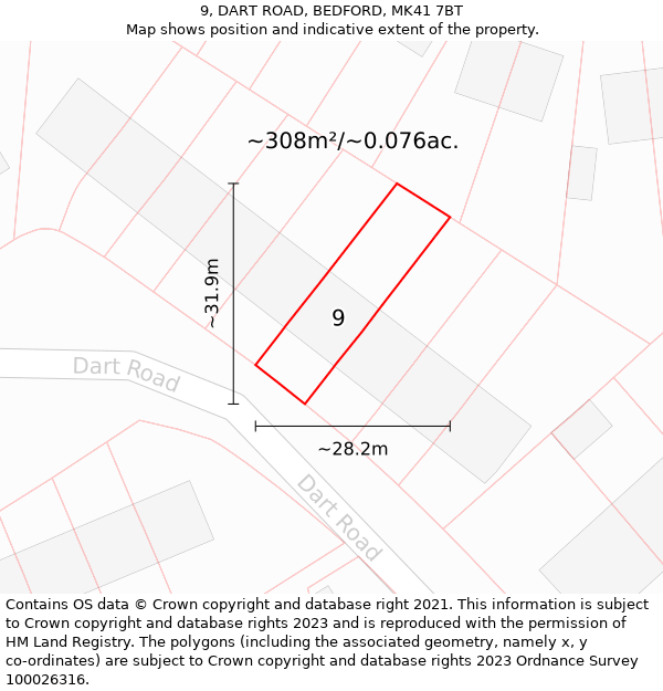 9, DART ROAD, BEDFORD, MK41 7BT: Plot and title map