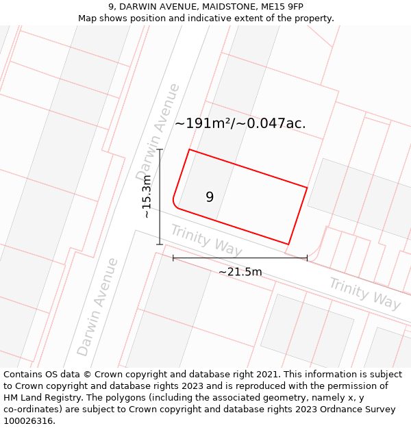 9, DARWIN AVENUE, MAIDSTONE, ME15 9FP: Plot and title map