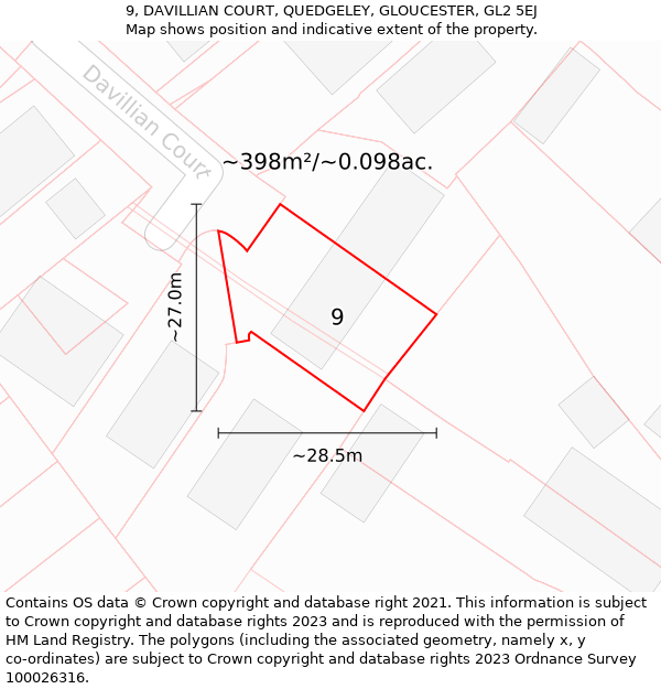 9, DAVILLIAN COURT, QUEDGELEY, GLOUCESTER, GL2 5EJ: Plot and title map