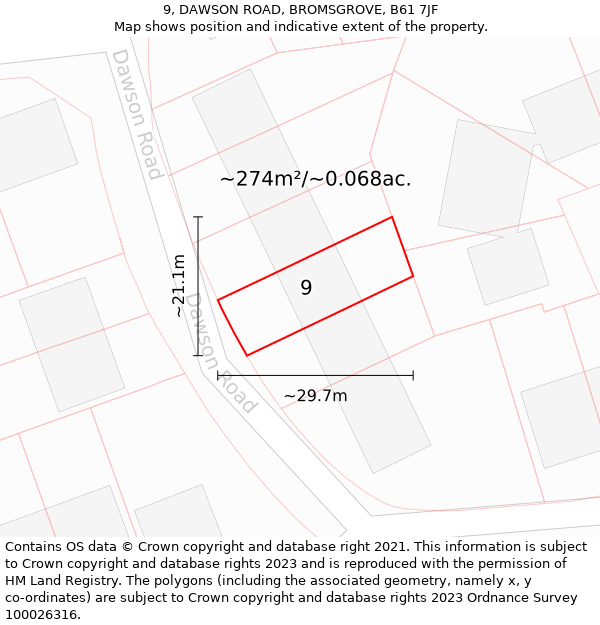 9, DAWSON ROAD, BROMSGROVE, B61 7JF: Plot and title map