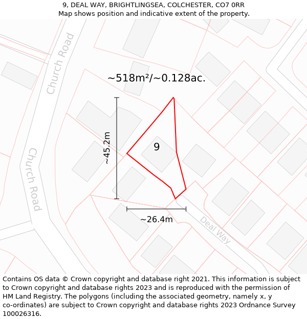 9, DEAL WAY, BRIGHTLINGSEA, COLCHESTER, CO7 0RR: Plot and title map