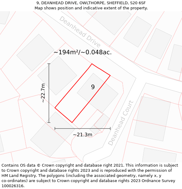 9, DEANHEAD DRIVE, OWLTHORPE, SHEFFIELD, S20 6SF: Plot and title map