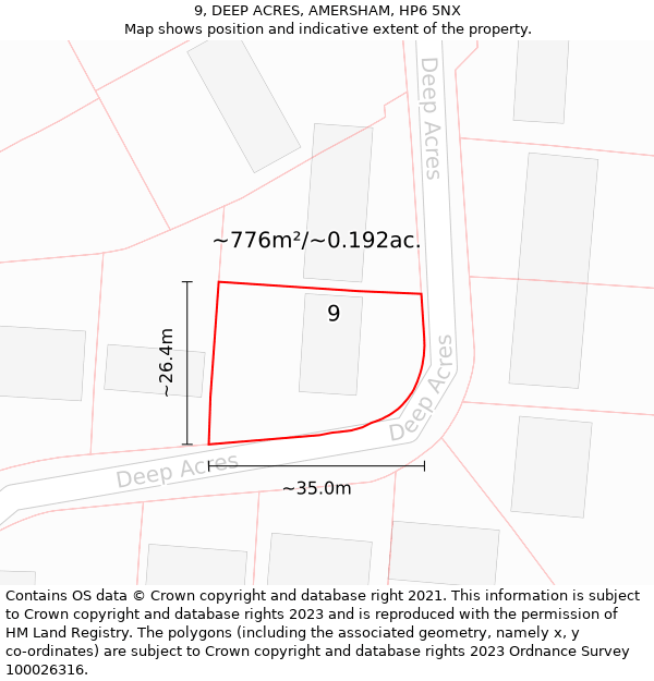 9, DEEP ACRES, AMERSHAM, HP6 5NX: Plot and title map