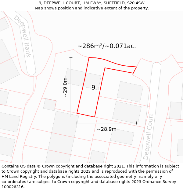 9, DEEPWELL COURT, HALFWAY, SHEFFIELD, S20 4SW: Plot and title map